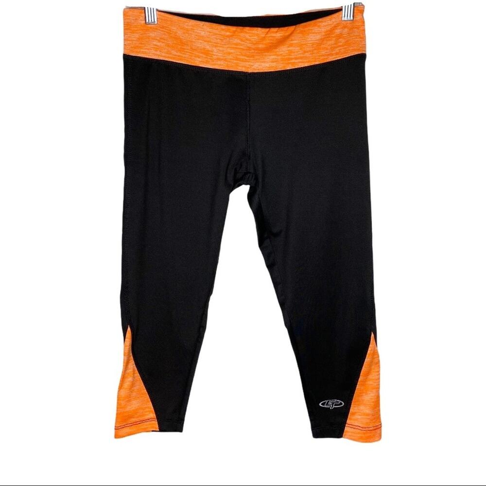 Game Time Athletic Black and Orange Cropped Capri Leggings Small